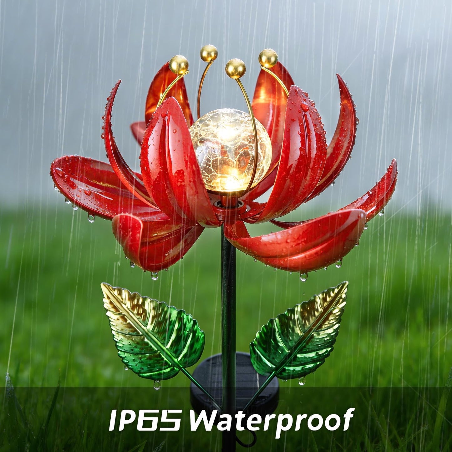 AIINY Solar Lights Outdoor Garden Decor, Solar Wind Spinner Yard Decorations Gifts for Outside, Lotus Windmill Pathway with LED Cracked Crystal Ball Waterproof Flower Sculpture for Patio Lawn