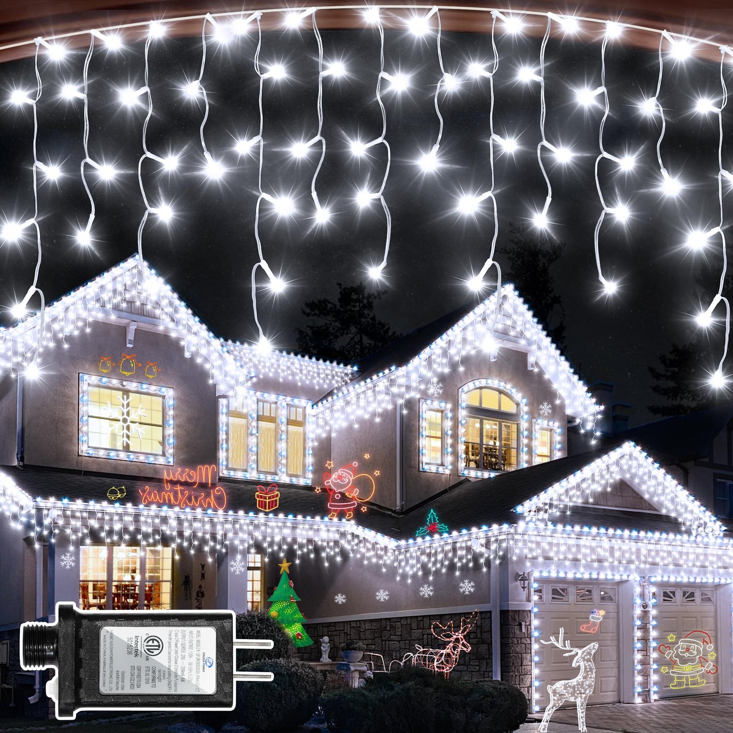 810 LED Christmas Lights Outdoor 82FT with 180 Drops, Christmas Decorations Hanging Lights 12 Modes, Dimmable Outsite Fairy String Lights for Wedding Party Holiday Winter Wonderland Decor Cool White