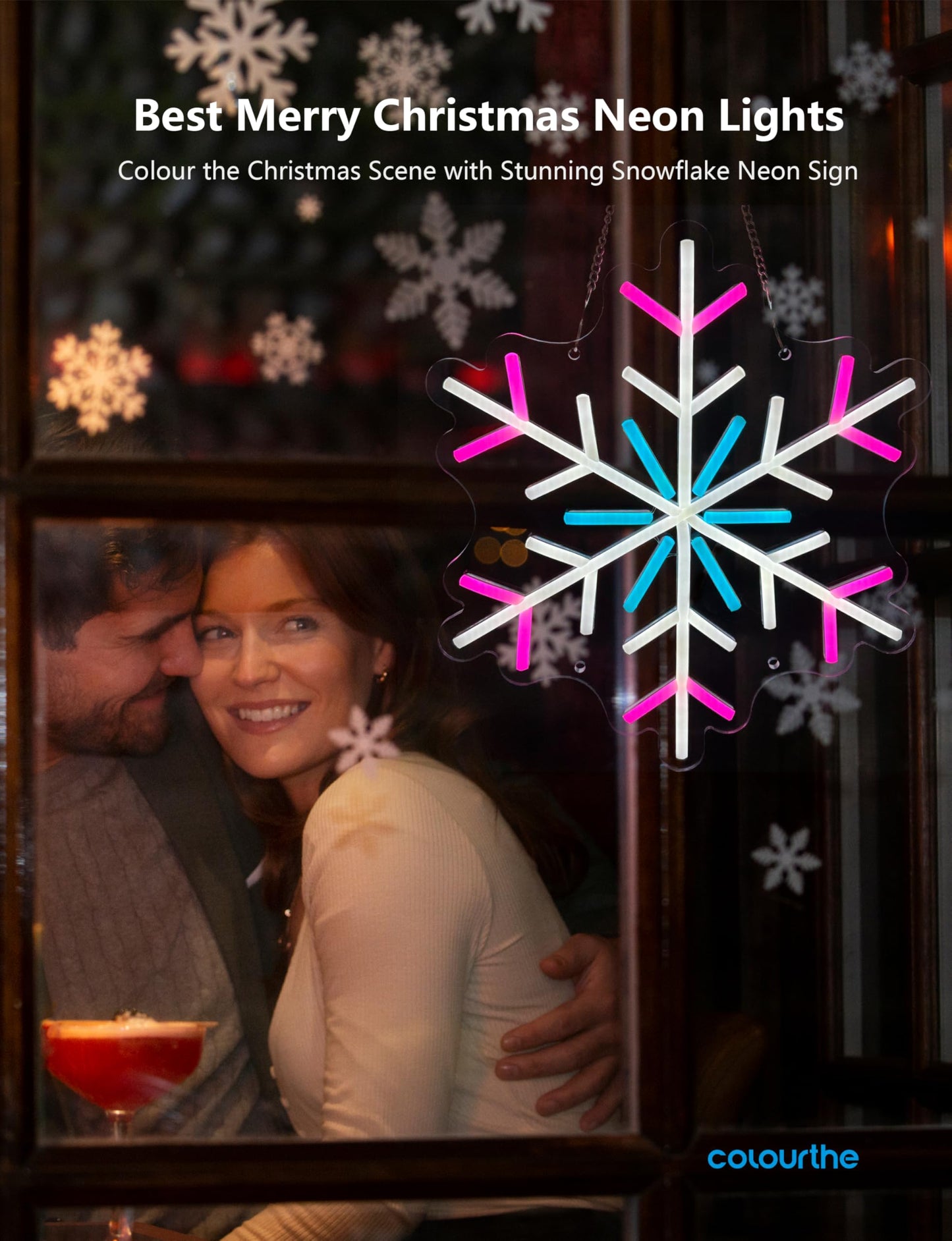 Neon Sign, Giant Snowflake Merry Christmas Neon Sign, USB Powered for Xmas Party Decoration, Colourful (Snowflake)