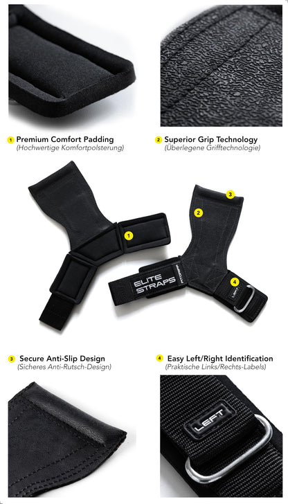 Fitgriff® Elite Straps - Lifting Wrist Straps (Rubber Grips) for Weightlifting, Gym, Workout, Deadlift - Anti-Slip Revolution for Men and Women (Black, M/L)