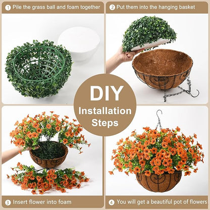 Artificial Faux Hanging Plants Flowers Basket for Fall Outdoor Decoration, Fake Silk Daisy in Planter Realistic UV Resistant Look Real for Porch Home Patio Balcony Yard(Orange)