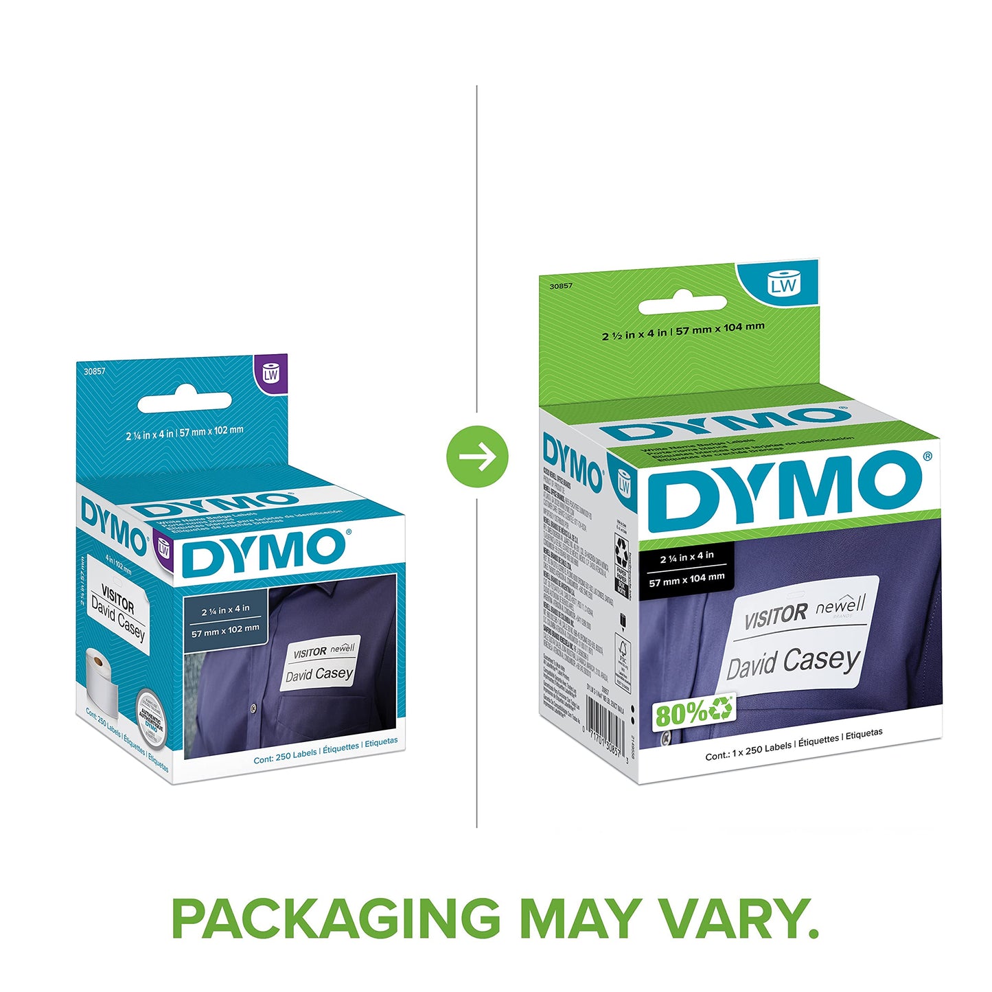DYMO Authentic LW Name Badge Labels DYMO Labels for LabelWriter Printers White 2-1/4" x 4" 1 Roll of 250