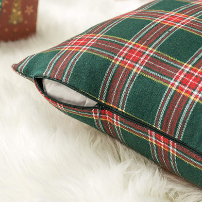 AQOTHES Pack of 2 Christmas Plaid Decorative Throw Pillow Covers Scottish Tartan Cushion Case for Farmhouse Home Holiday Decor Red and Green, 20 x 20 Inches