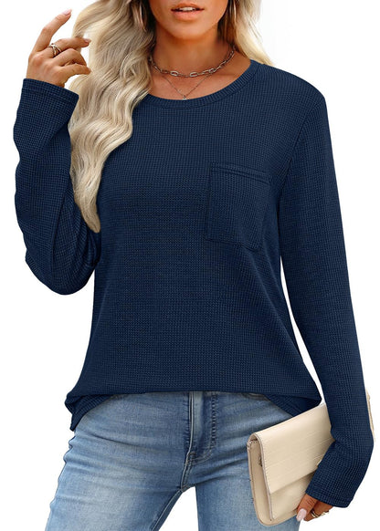 WIHOLL Long Sleeve Shirts for Women Waffle Knit Trendy Fall Fashion 2025 Dressy Casual Blouses Teacher Outfits