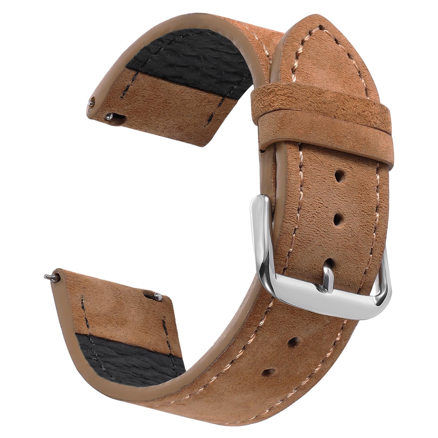 JUNGHELE Suede Leather watch bands for men and women, Quick Release leather watch strap with Silver Buckle watch leather strap,Brown 22mm watch band WBG0206