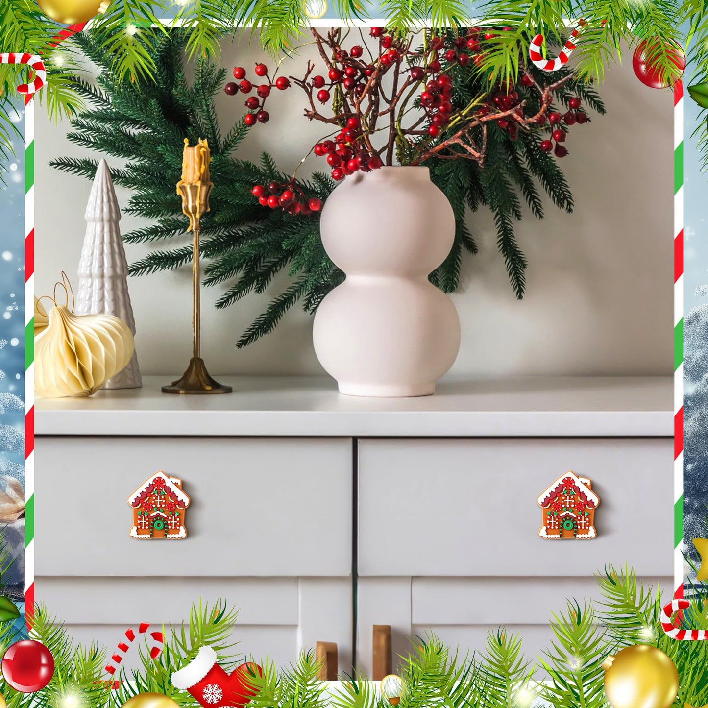 Moxweyeni 12 Pieces Christmas Cabinet Knobs for Kitchen Gingerbread Knobs Silicone Hand Cabinet Knob Cover Christmas Decorative Drawer Pulls for Xmas Winter Kitchen Home Party Decorations