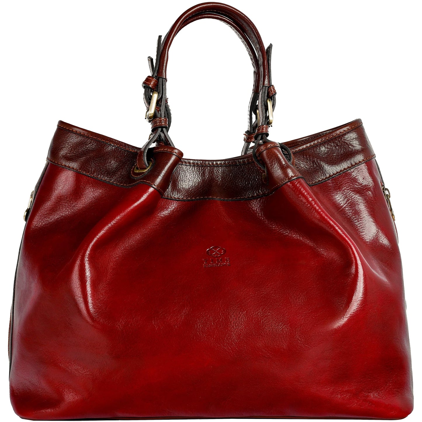 Time Resistance Leather Handbag - Full-Grain Leather Top Handle Purse for Women (Red)