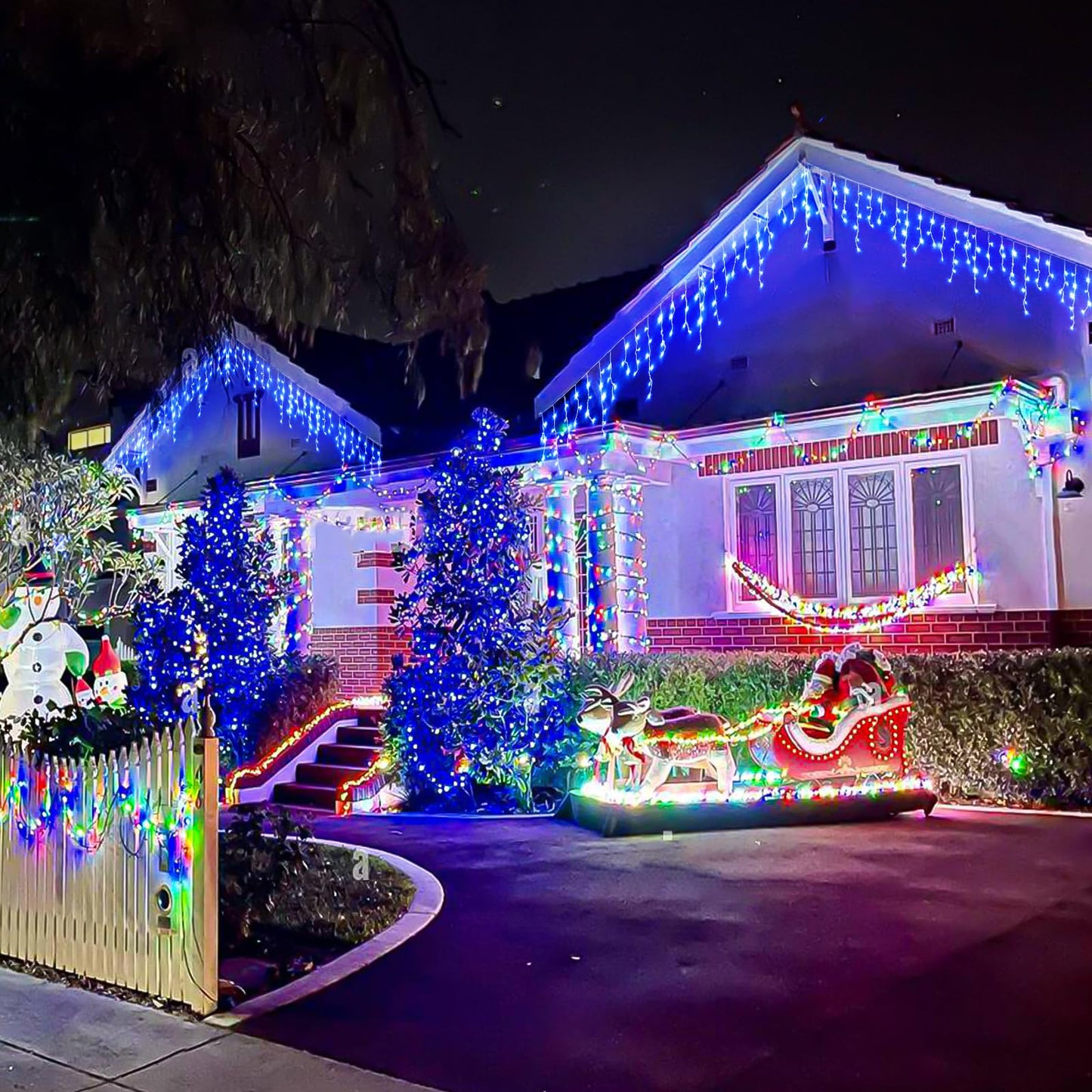 Icicle lights Outdoor - 66ft Christmas Lights with 640LED 120 Drops 8 Modes, Plug in Curtain String Lights Waterproof for Holiday Wedding Party Home Garden Bedroom Indoor Outdoor Decoration, Blue