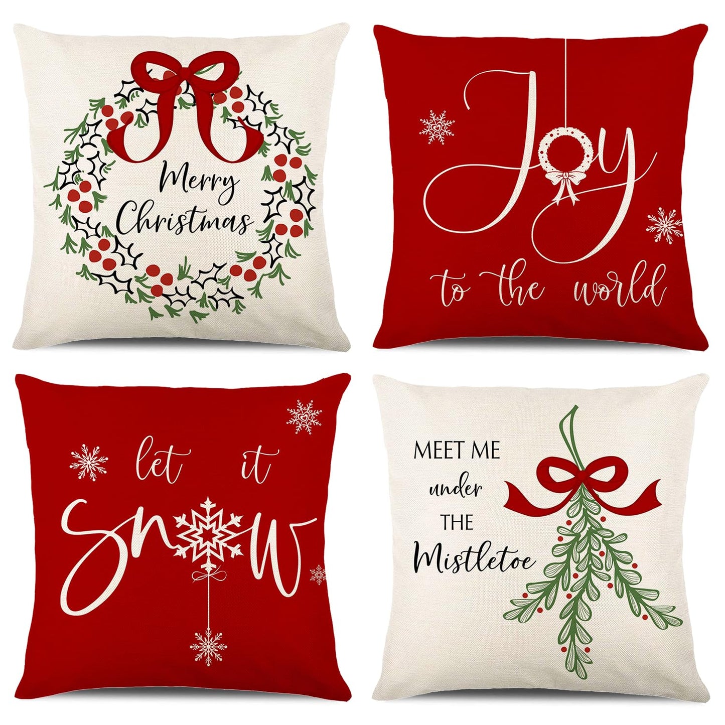 ONFAON Christmas Decorations - Christmas Pillow Covers 18x18 Set of 4, Holiday Christmas Decor Home Sofa Couch Cushion Indoor Decorations