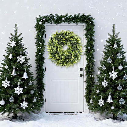 Christmas Boxwood Wreath Door Wreath 16-18In Christmas Door Wreaths for Front DoorWreath Winter Spring Summer Indoor OutdoorWreath Farmhouse Artificial Greenery Wreaths Home Decoraction