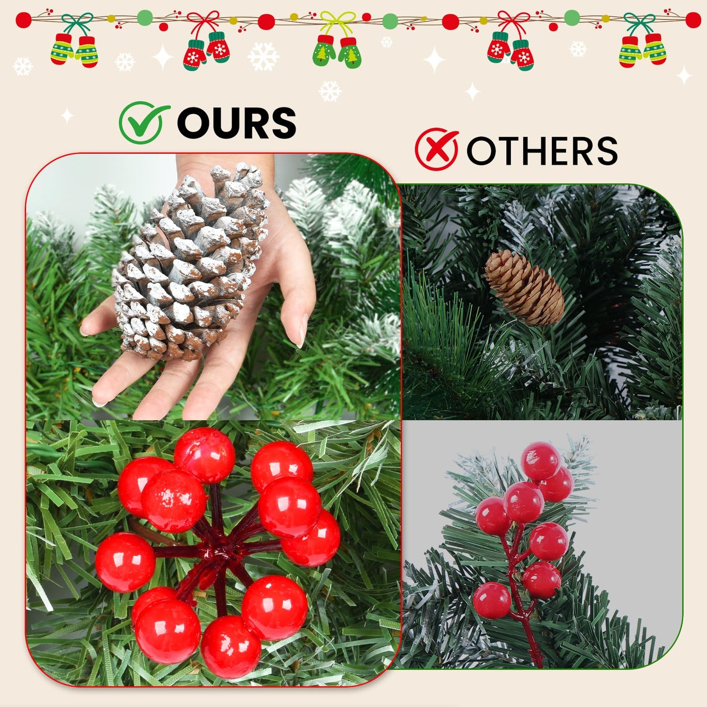Christmas Garland with Lights 9 FT Artificial Christmas Garland 250 Pieces of Green Rattan Christmas Garland Holiday Artificial Decor for Stairs Wall Door Indoor Outdoor Garland