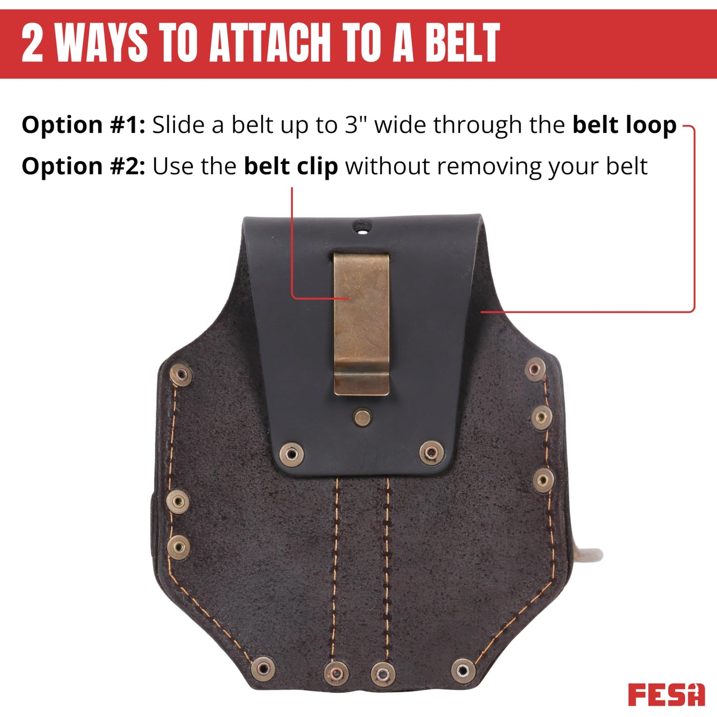 FESA Durable Leather Pliers Holster - Heavy Top Grain Leather Double Plier Holder for Belt with Steel Hammer Holder, Tape Clip & 2 Carpenter's Pencil Pockets - Clip On Any Belt - Handcrafted (Brown)