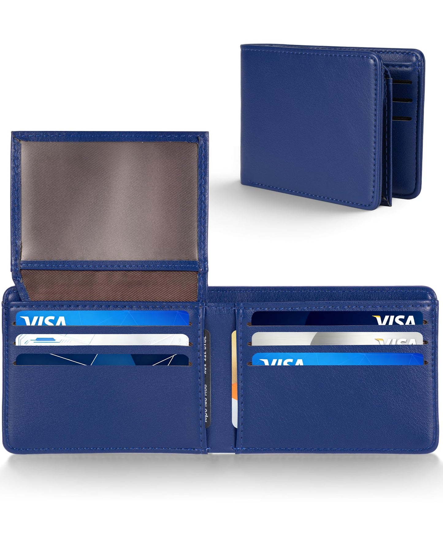 GNDR Wallet For Men Bifold Blue RFID Blocking Slim Faux Leather Wallets Card Holder Front Pocket Minimalist Men Accessories With Gift Box