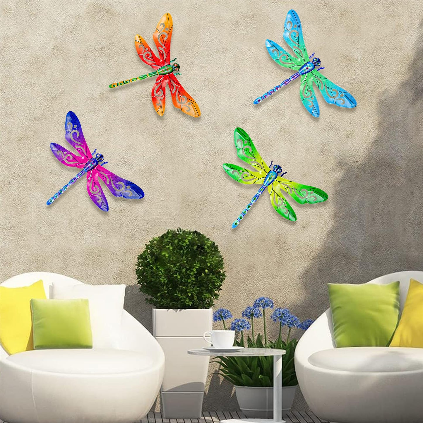 SUNREEK Metal Dragonfly Wall Decor, 12 Inches Dragonfly Outdoor Wall Art for Fence Garden Yard Patio Decorations