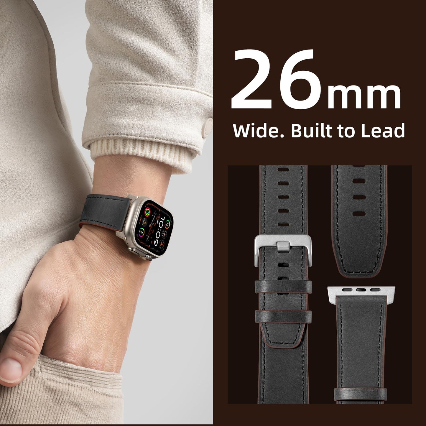 Easuny Leather Bands Compatible with Apple Watch Ultra 2 3/Ultra Band 49mm 44mm 45mm 46mm 42mm Men, Top Grain Genuine Leather Strap for iWatch Series 11 10 9 8 7 6 5 4 SE3 SE2 SE 3 2 1
