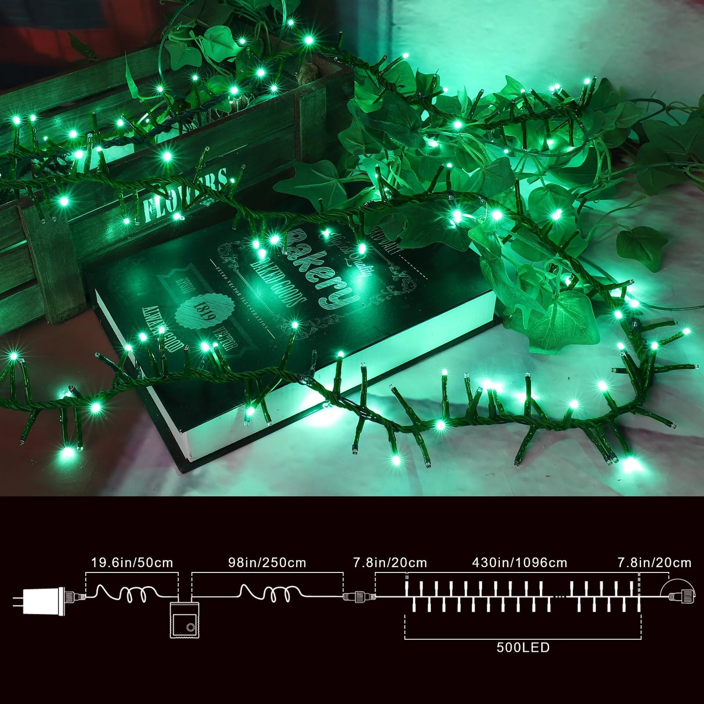 LAMPHOME Green String Lights, 46ft 500 LED Plug-in Green Fairy Lights, 11 Modes Twinkle Christmas Lights, Waterproof Lights LED String for Indoor Outdoor Grinch Tree St Patricks Day Decor
