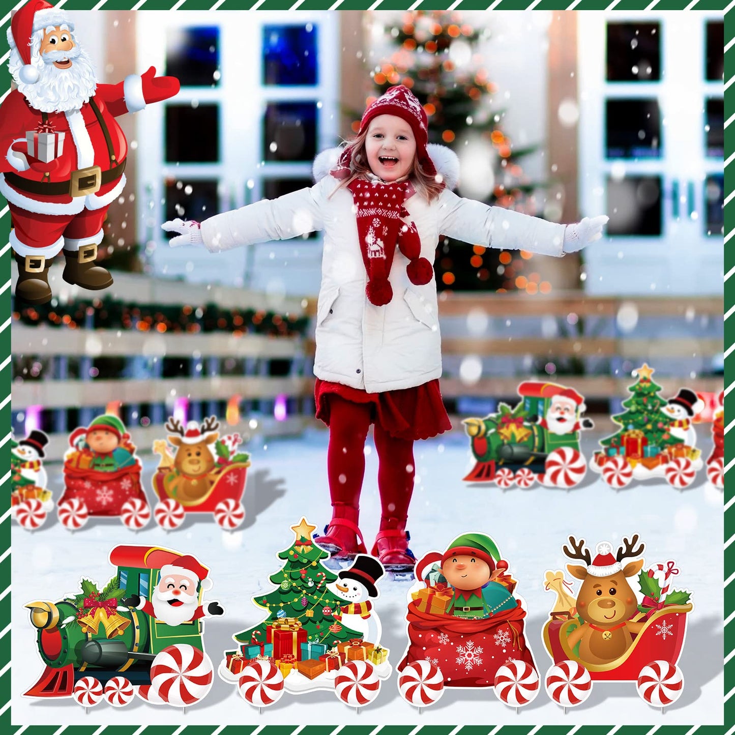 Marsui 4 Pieces Christmas Train Decorations Outdoor Yard Lawn Signs Christmas Tree Gingerbread Santa Snowman Reindeer Train with 8 Stakes for Xmas Holiday Outside Garden Lawn Yard Decor