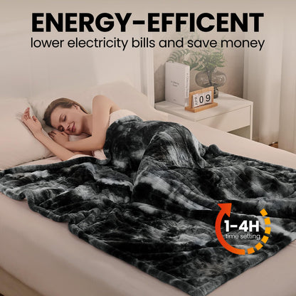 Electric Heated Blanket 50"x60",Luxury Grey Faux Fur Electric Throw Blanket,Fast Heating Soft Fluffy Thick Electric Blanket with 6 Heating Levels & 12H Auto Off