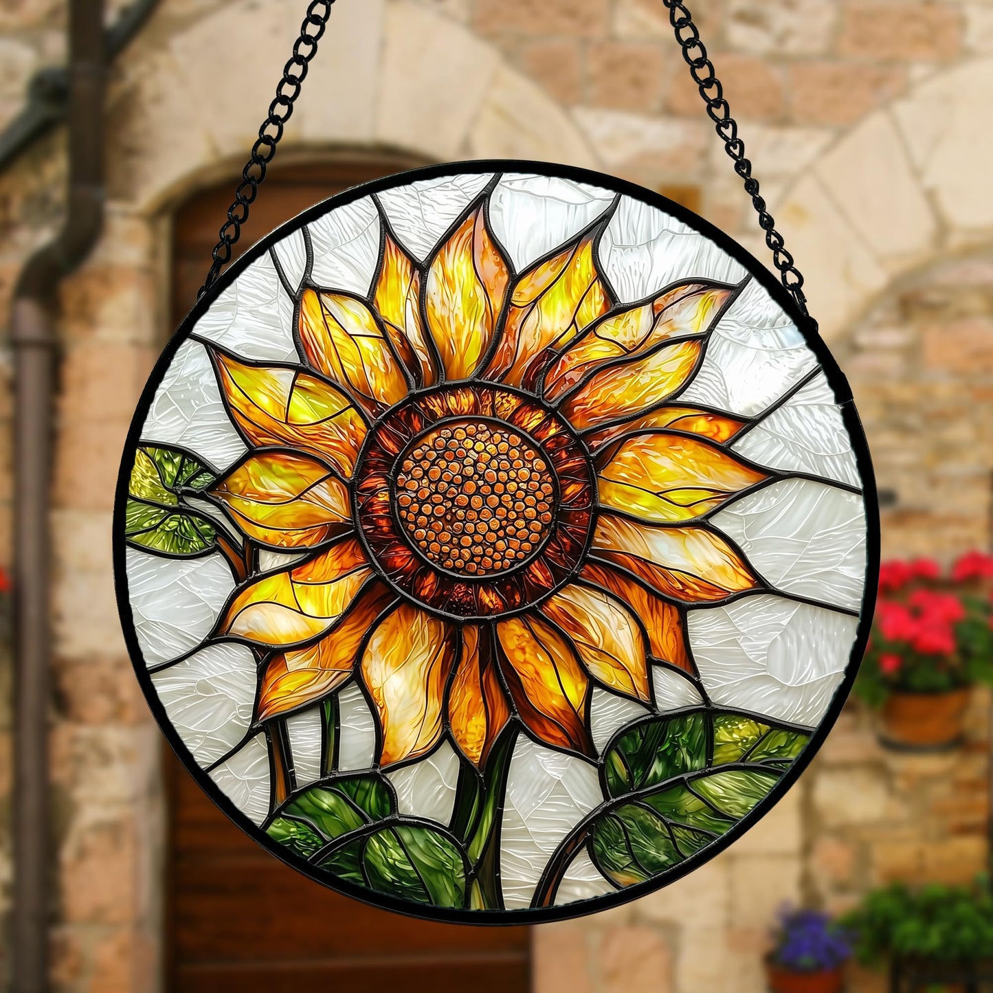 DASTOLL Stained Glass Window Hanging - Sunflower Flower Suncatcher Ready to Hang Window Doors Home Decoration and Christmas, Mother's Day Birthday Gifts for Women, Men, and Mom 6.3x6.3 in