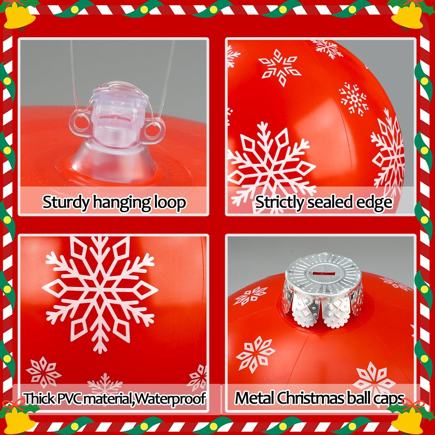 12PCS Inflatable Christmas Balls 12inch Large Outdoor Christmas Inflatable Balls Red White PVC Xmas Hanging Ornaments Decor for Xmas Holiday Lawn Yard Front Door Decorations