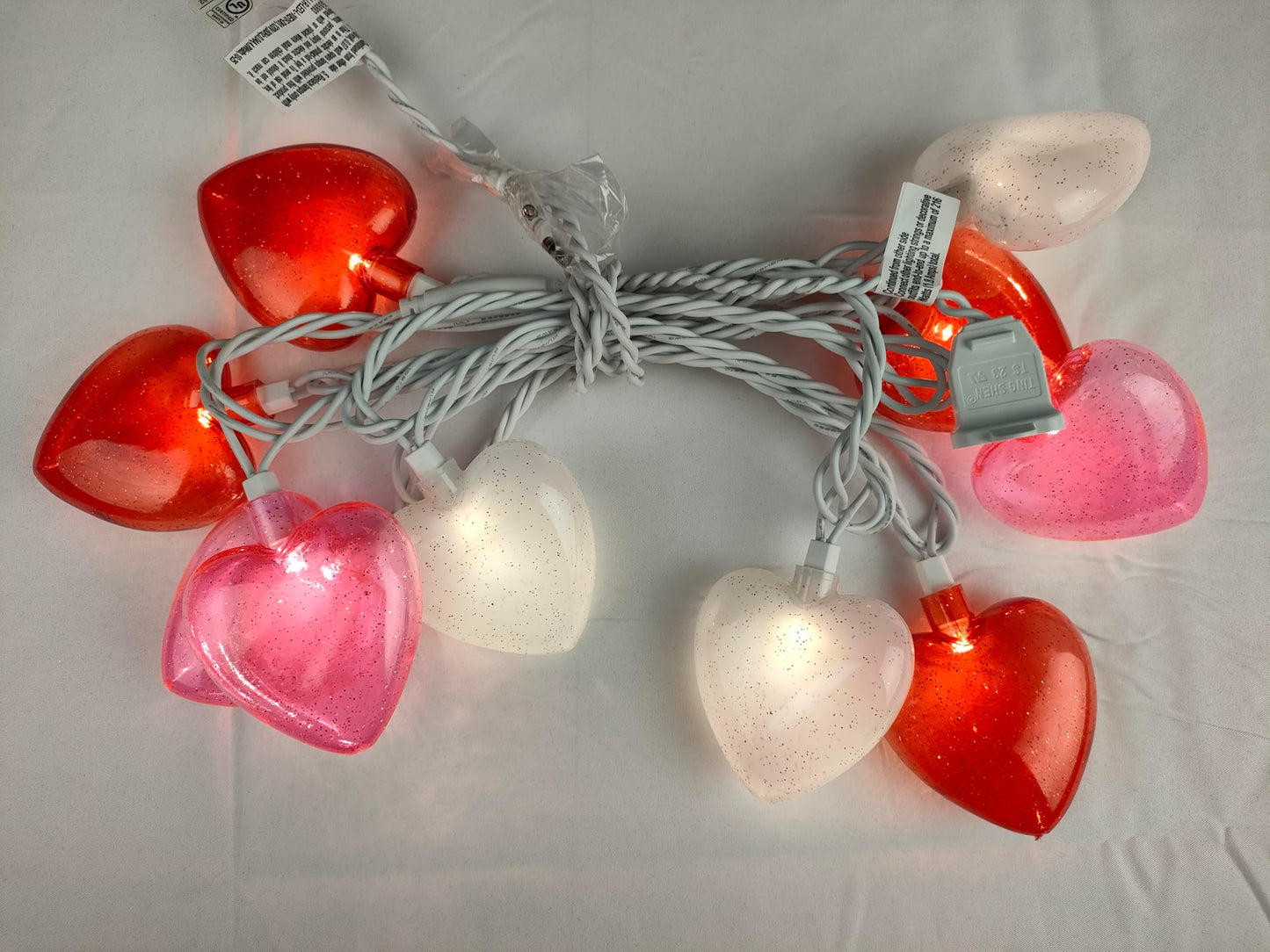 8.5ft Valentine’s Day Heart String Lights Plug in, Valentines Lights with 10 LED Red Pink White Shatterproof Bulbs, Fairy Lights for Indoor Outdoor Home Decor Wedding Party Birthday, Warm White