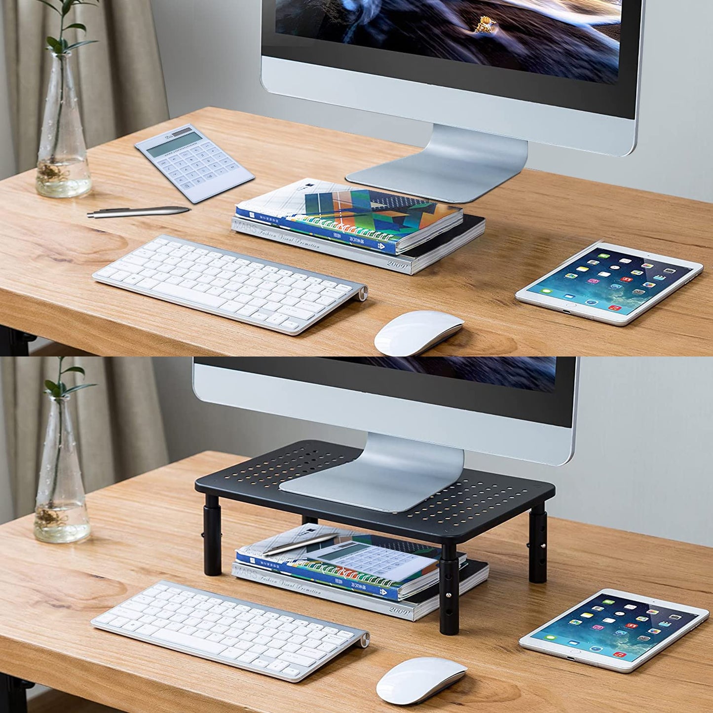 Bracwiser Monitor Stand Riser, Metal Computer Stand, 3 Height Adjustable Screen Riser with Mesh Platform for PS4, Laptop, Printer, Notebook and All Flat Screen, Holds Up to 20KG