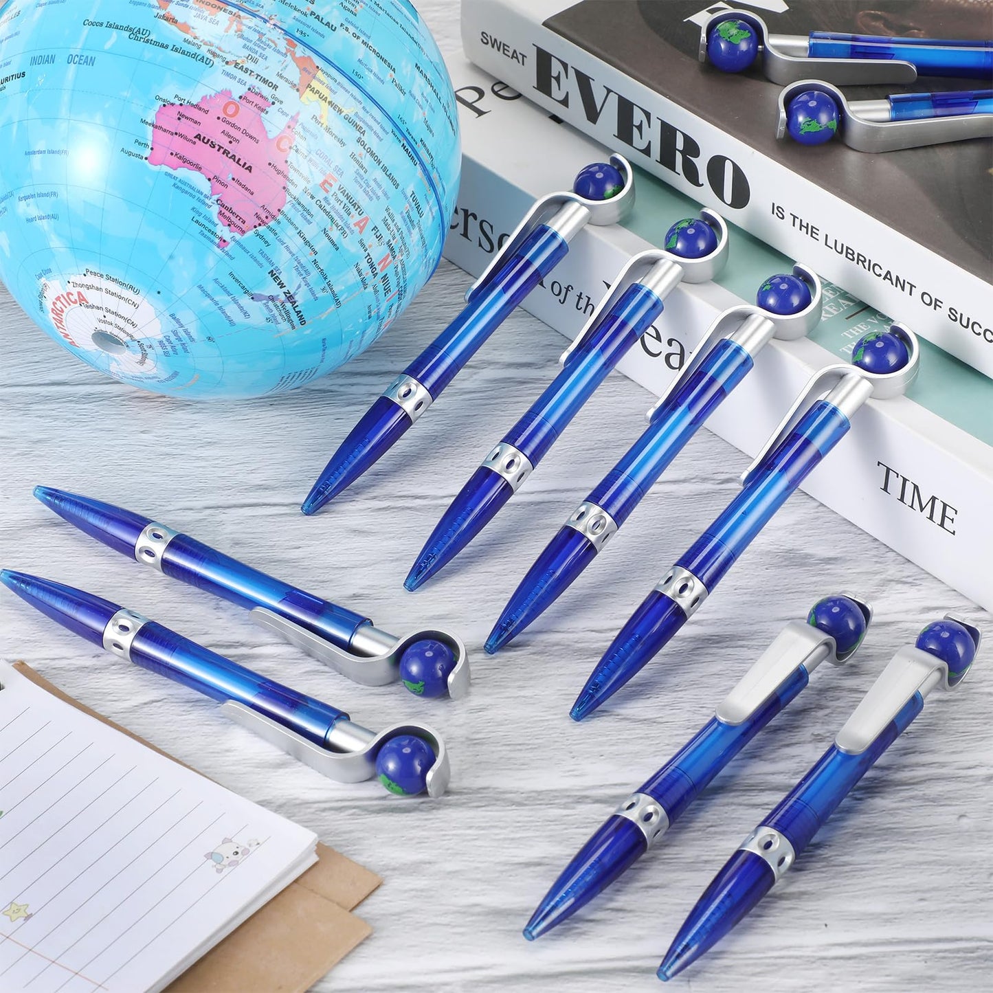 Dianelhall 24 Pcs Earth Day Pens Bulk Novelty Tellurion Shape Black Ink World Retractable Ballpoint Pens Earth Day Gift for Adults Accessories Office Decoration(Blue and Silver)