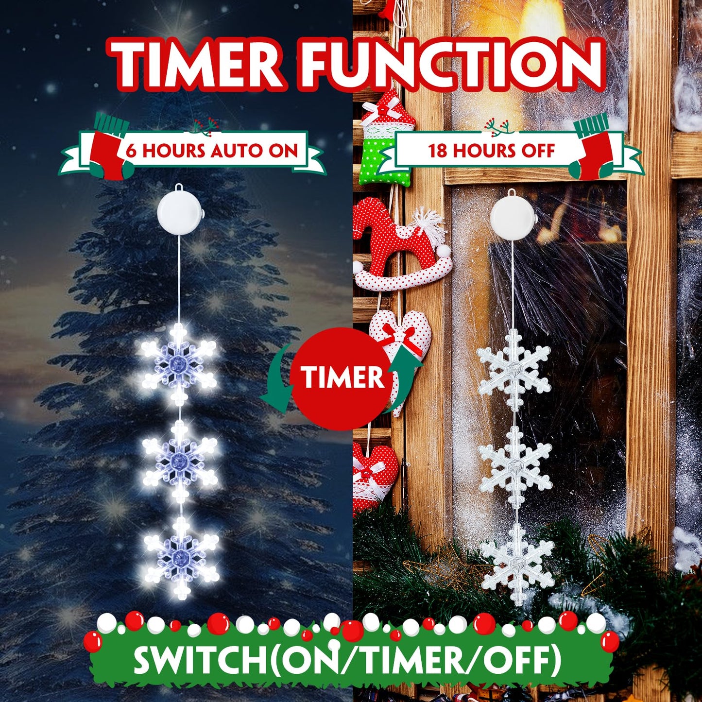Christmas Decorations Lights, 3Pack White Snowflake Window Lights Battery Operated Christmas Light Hanging Lighted Window Decoration for Indoor Outdoor Xmas Tree Home Decor