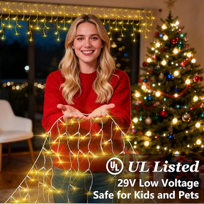 504 LED Fairy lights for Bedroom, 50ft Christmas Window Lights with 112 Drops 12 Modes, Dimmable Curtain Lights, String Lights Indoor Outdoor for Holiday Wedding Party Home Decorations, Warm White
