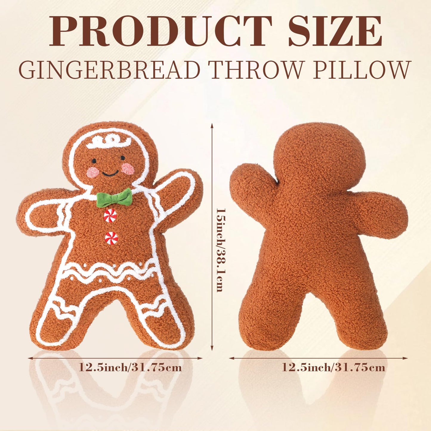 Burbell 2 Pack Gingerbread Couple Throw Pillows 12.5 x 15 Inch Christmas Plush Pillows Soft Sherpa Gingerbread Man Woman Dolls for Holiday Party Cushion Bed Room Decorative Xmas Gift