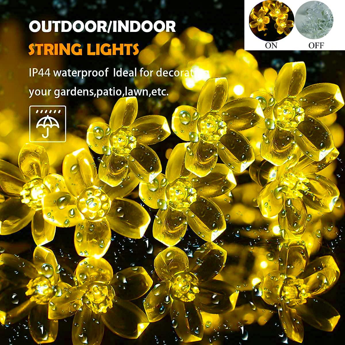 Fairy Flower String Lights Indoor Bedroom Decor, 33 ft 100 LED Artificial Cherry Blossom Lamp Indoor Outdoor Wall Window Garden Hanging Decorations for Christmas Wedding Birtday Party (Warm White)