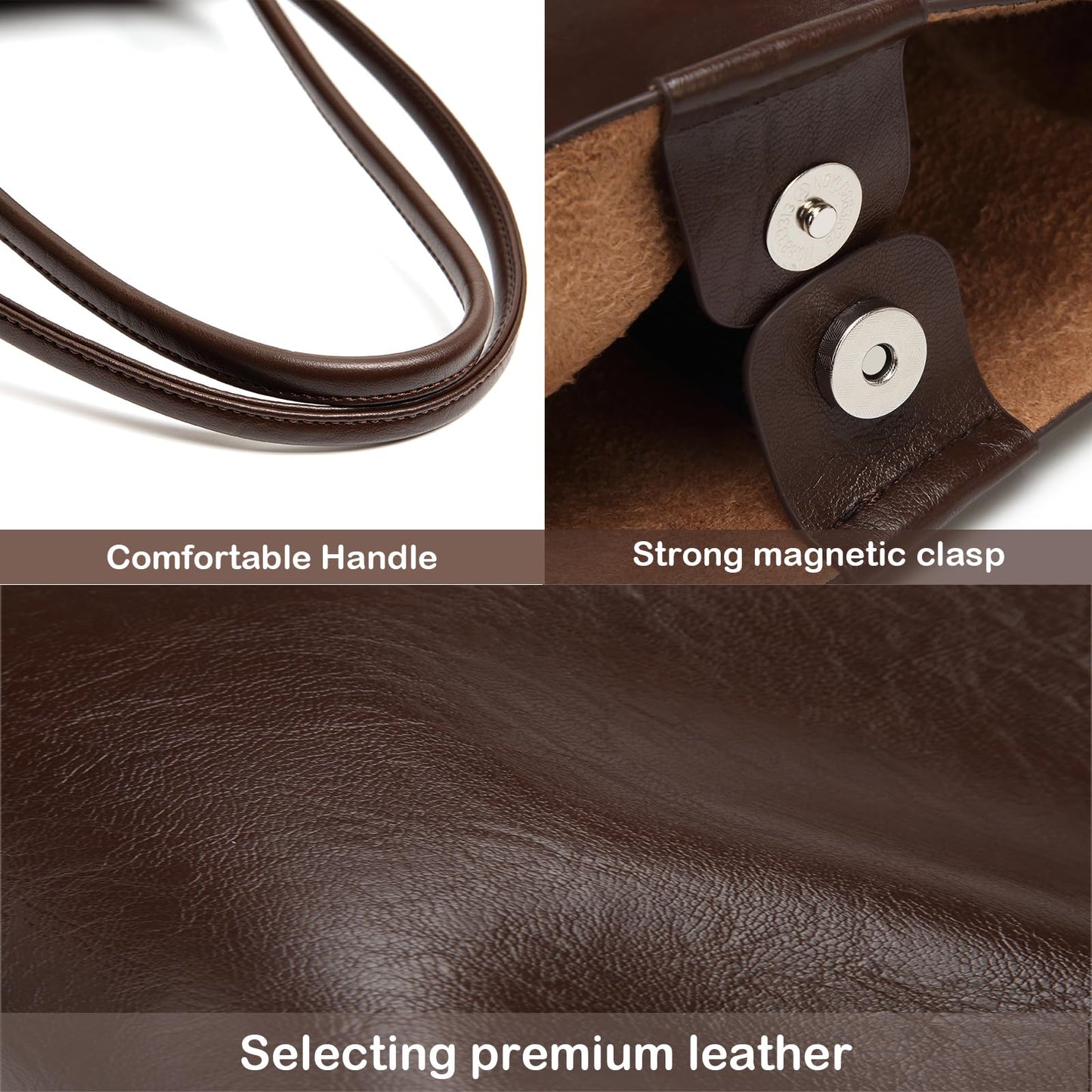 Tote Bag For Women Large Capacity Soft Leather Purse With Interior Pouch Multi-Use For Daily Commute Work Travel (Coffee-L)