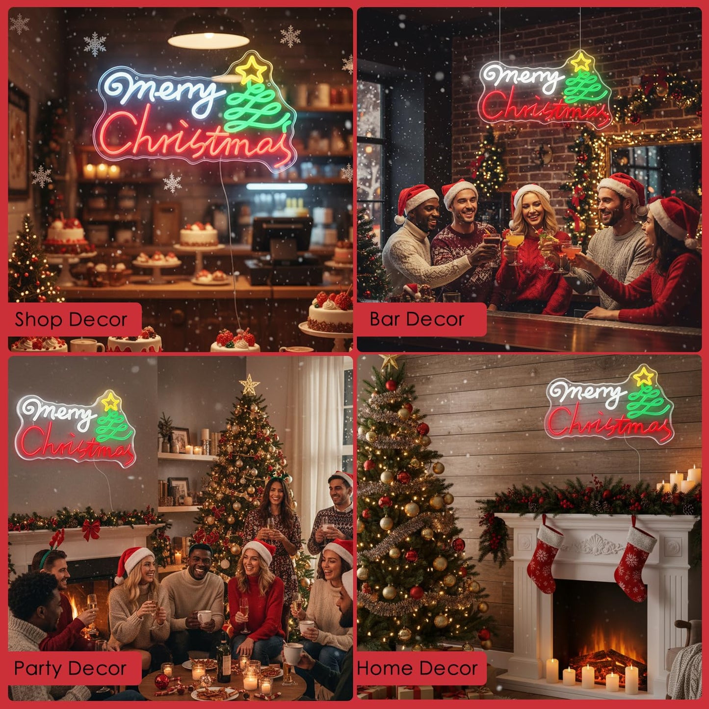 Modern Merry Christmas Neon Sign with Artistic Tree & Star,LED Light Sign for Wall Decor, USB Powered Dimmable Indoor Christmas Window Lights for Home, Bedroom,Party,Bar, Xmas Decorations Gift