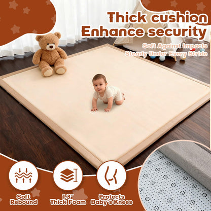 Baby Play Mat for Floor, 71'' x 59'' Thicken Foam Soft Padded Playmat for Tummy Time, Playpen Mat for Toddlers Infant Kids, Water-Repellent Coral Velvet, Non-Slip Bottom Safe for Crawling (Brown)