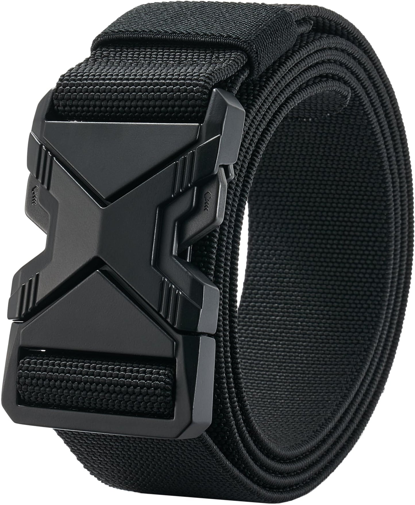 LionVII Heavy Duty Quick Release Belt, Elastic Stretch 1.5" Web Work Belts with Alloy Buckle for Waist Size Below 48" (Black)