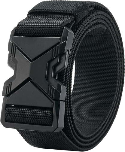 LionVII Heavy Duty Quick Release Belt, Elastic Stretch 1.5" Web Work Belts with Alloy Buckle for Waist Size Below 48" (Black)