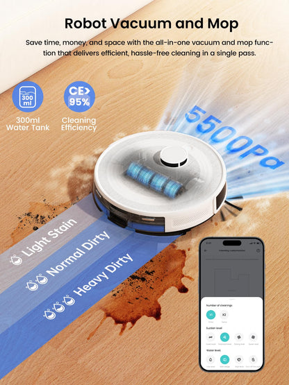 Lefant LiDAR Robot Vacuum and Mop, 450ml Visible Dustbin, Upgraded 190° PSD Obstacle Avoidance, Customized Cleaning, Multi-Floor Mapping, 150 Mins Runtime, WiFi/Alexa/APP, Pet Hair & Carpets, M330 Pro