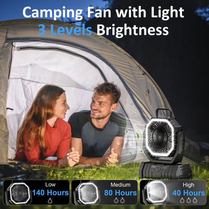 Portable Fan Rechargeable, 20000mAh Cordless Battery Powered Camping Fan with LED Light & Remote, 4 Speeds Wind, Timer, USB C, 360° Hanging Hook, Oscillating Fans for Travel Tent, Camping Essentials
