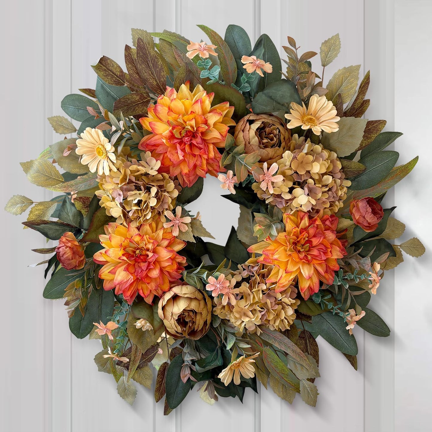 WANNA-CUL 24in Fall Front Door Wreath Dahlia Hydrangea Peony Table Decor