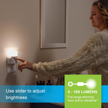 GE Ultrabrite Dimmable Sconce LED Night Light GEPlug-In, Energy Efficient, Dusk-to-Dawn Sensor, Adjustable Brightness, Ideal for Bedroom, Bathroom, Hallway, Nursery, White, 45123, 1 Pack,