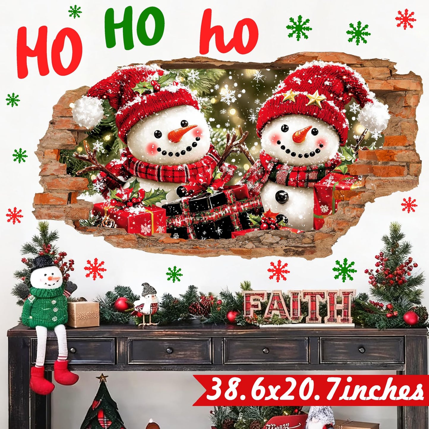 Christmas Wall Decoration Stickers Large Snowman Wall Decals Peel and Stick Xmas Indoor Home Office Decor 3D Winter Wall Sticker Merry Christmas Art Mural for 2026 New Year Holiday Kids Party Supplies