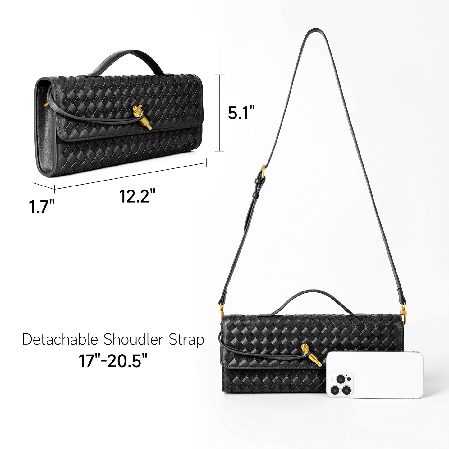 Joryin Woven Purse For Women Evening Clutch Woven Leather Handbags Crossbody Bag Suede Purse Black Formal Evening bag