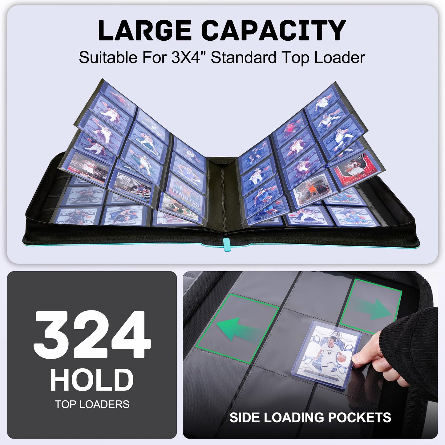 ZLCA Top Loader Binder-9 Pocket, Hold 324 Cards，Trading Card Binder Includes 20 Top Loaders, Top Loaders Binder for Sport Card, MTG, TCG (Tiffany Blue)