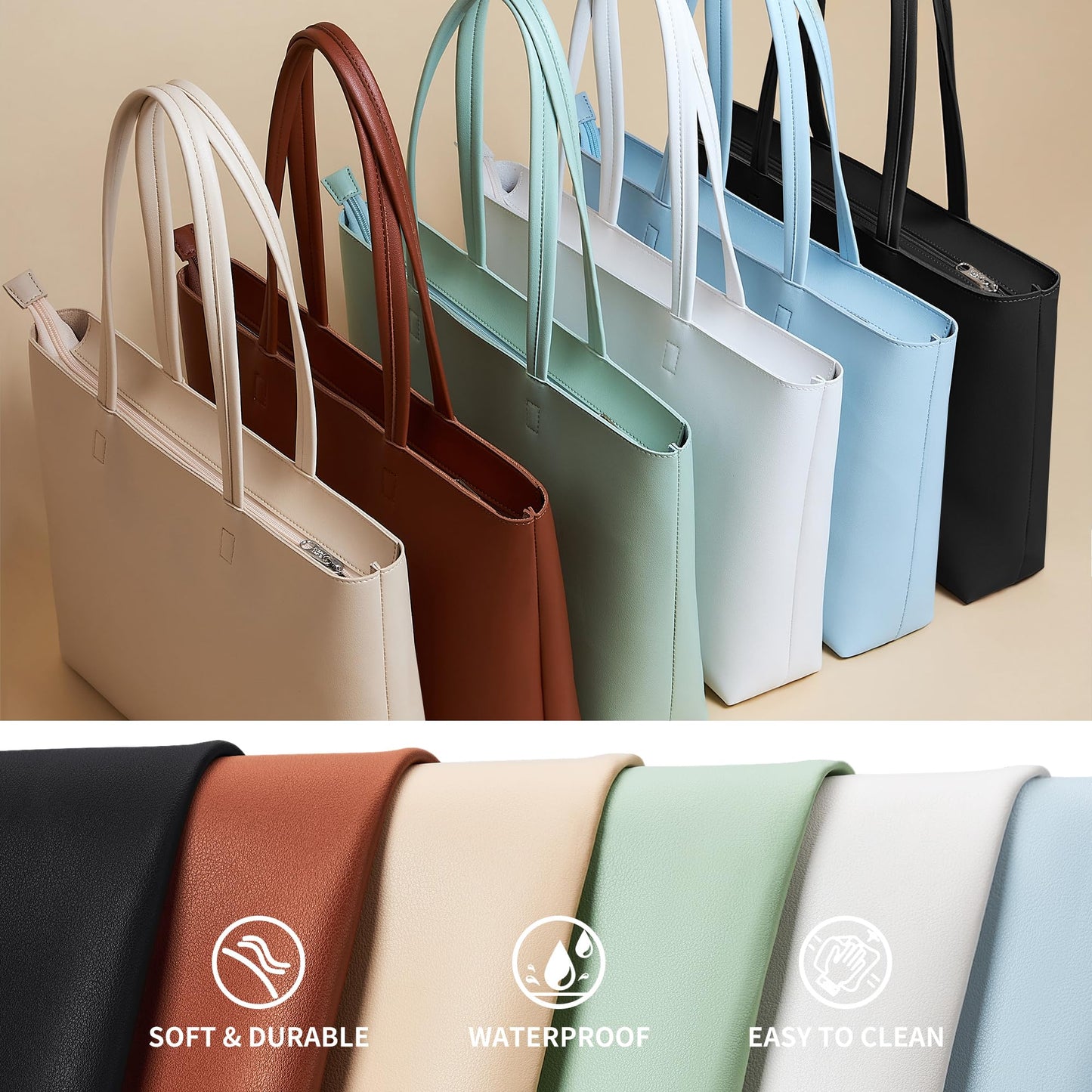 KALIDI Tote Bag Zipper Shoulder Bag Faux Leather Purses for Women Large Casual Handbag Work Dating College, Nude