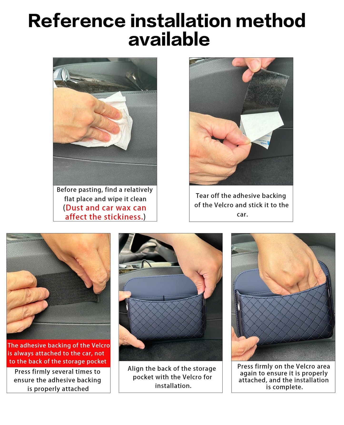 SportySizz Self-Adhesive Car Seat Side Pocket Organizer with Cable Port - Black PU Leather Storage Pouch for Phone & Keys, Fits Gaps, Console & Door (2 PCS)