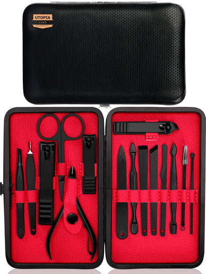 Utopia Care Nail Clippers Professional Nail Kit or Manicure Kit for Women and Men, Stocking Stuffers or Groomsmen Gifts 16Pcs Pedicure Set for Fingernail, Toenail Clippers with Travel Case