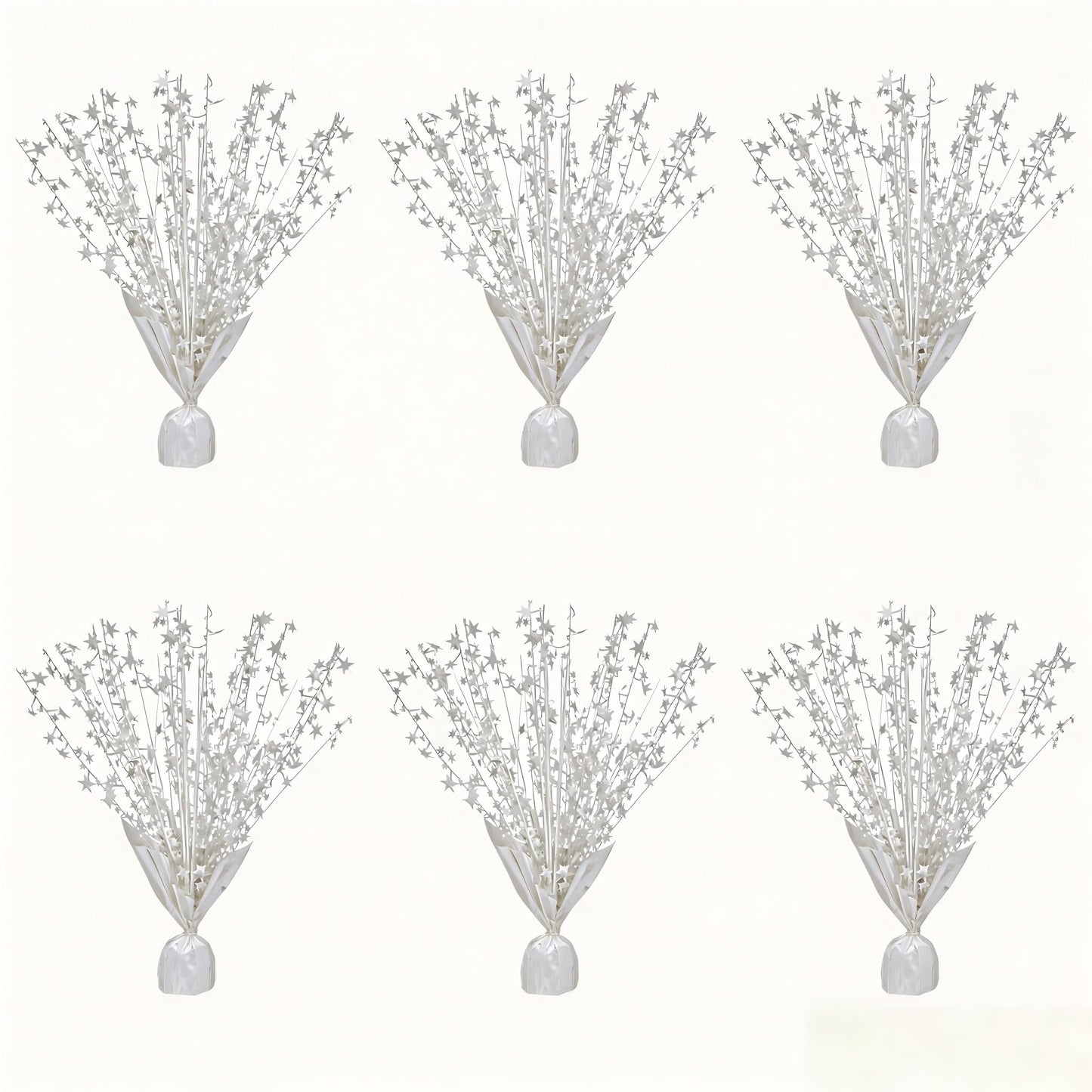 6 Pack Metallic Foil Spray Centerpiece Stars for Wedding, Birthday, Anniversary, Christmas Table Decor, Holiday Festival Baby Shower Graduation Mantle Party Decorations (White)