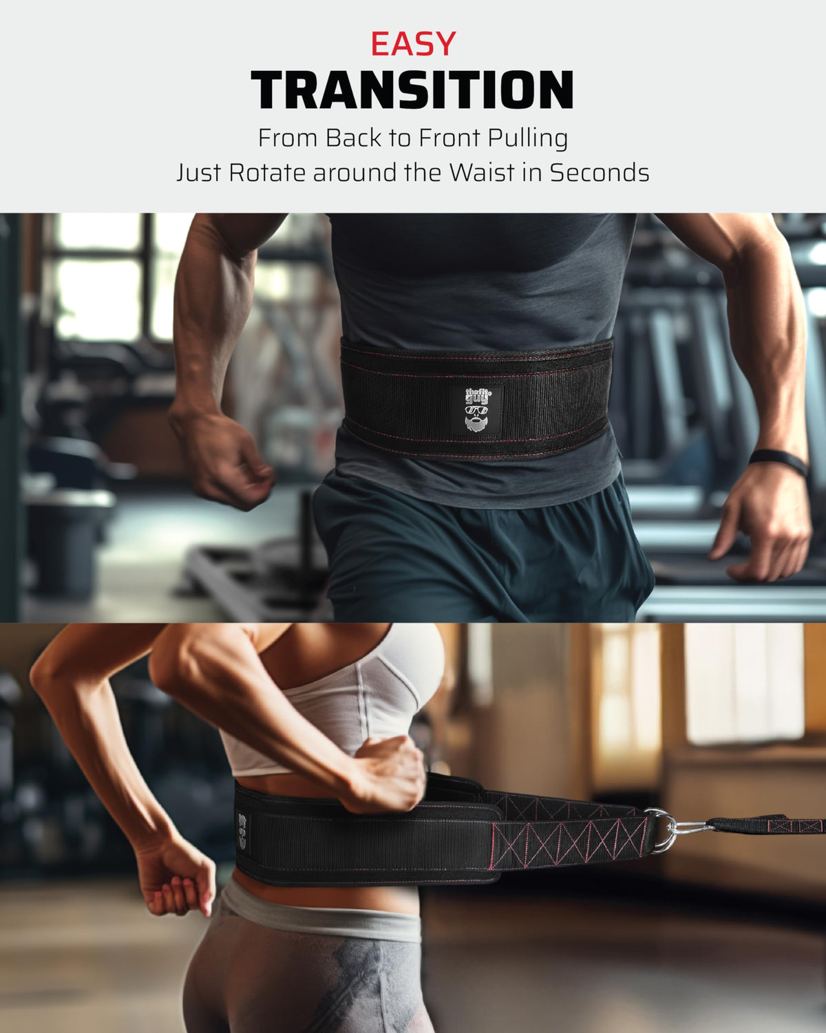THEFITGUY Sled Pulling Belt, Adjustable Closure, 2 Straps & 4 Hooks - for Multidirectional Resistance Training, Strength and Agility