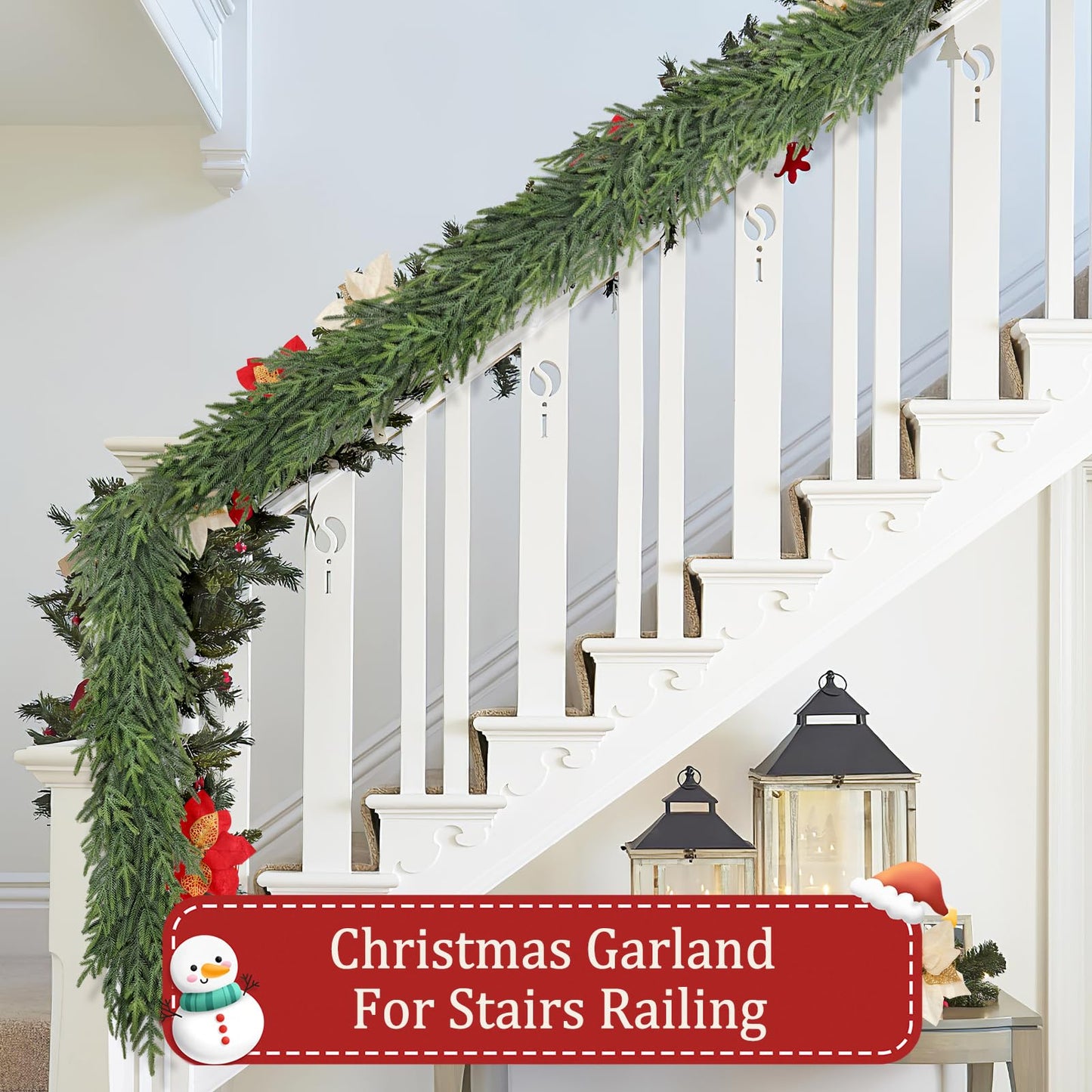 Tulvend 9FT Christmas Pine Garland - Real Touch Green Garland - Artificial Realistic Cedar Garlands for Mantel, Staircase, Tabletop - Indoor Outdoor Winter Christmas Decor