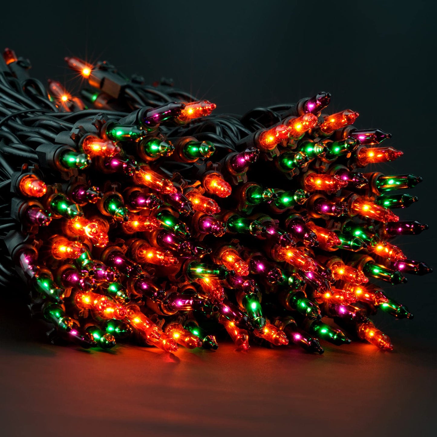 YULETIME 200 Orange Green Purple String Lights, 2-Set 33' 100 ct Black Wire